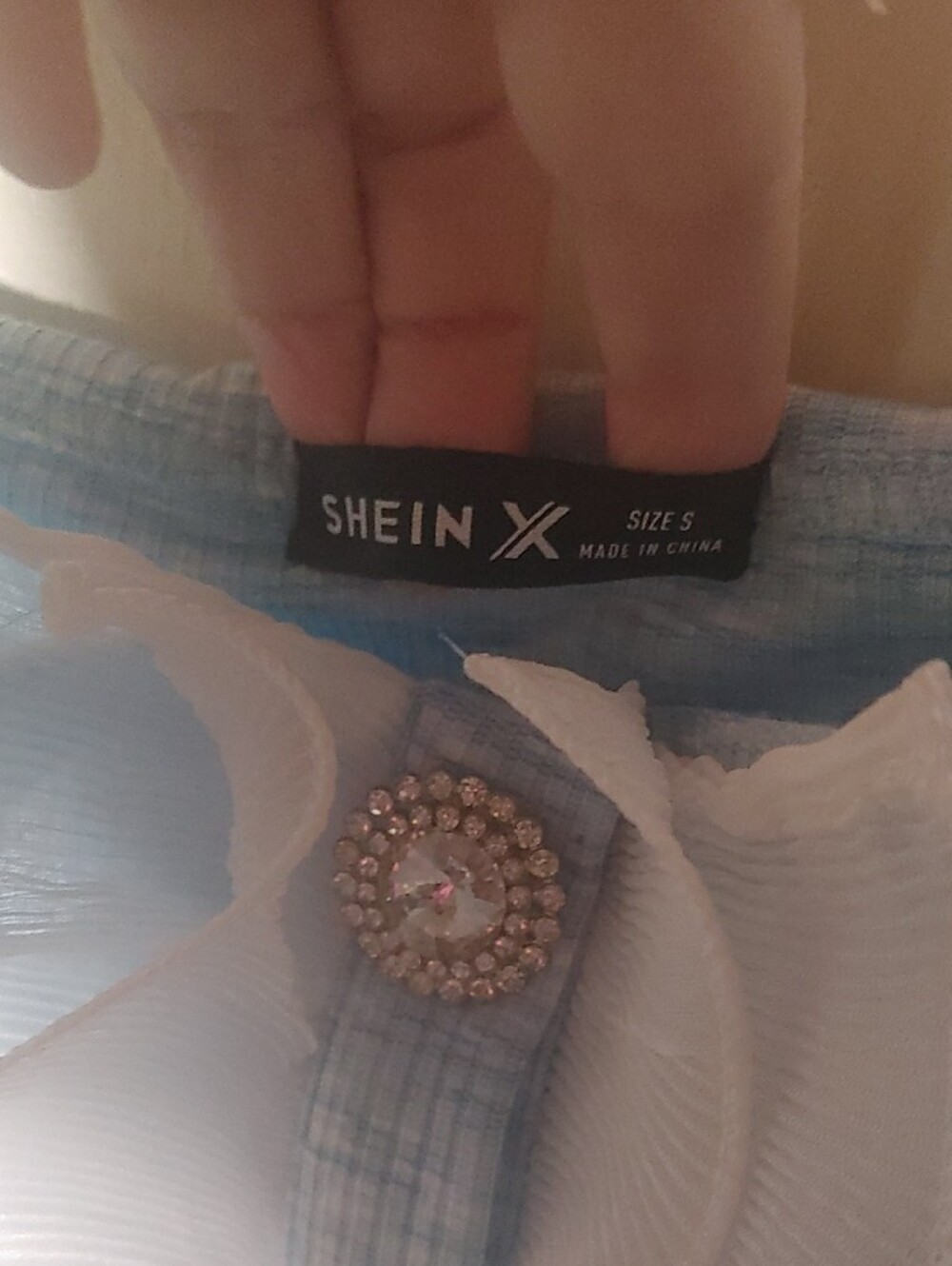 Light Blue Ruffle Off-Shoulder Crop Top - Picture 3 of 3
